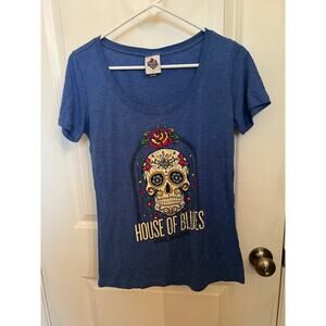 House of Blues Orlando Women's Sugar Skull Blue Short Sleeve Crew Neck L T-shirt